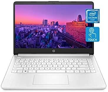 HP 14 Laptop, Intel Celeron N4020, 4 GB RAM, 64 GB Storage, 14-inch HD Touchscreen, Windows 10 Home, Thin & Portable, 4K Graphics, One Year of Microsoft 365 (14-dq0080nr, 2021, Snowflake White)