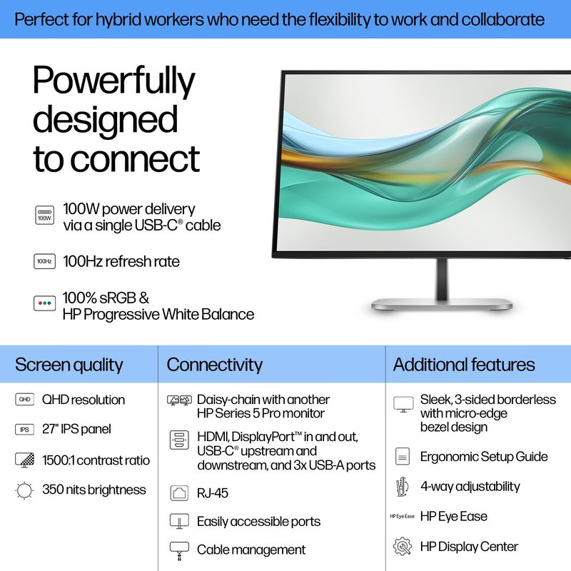 HP Series 5 Pro 27 inch QHD USB-C Monitor - 527pu