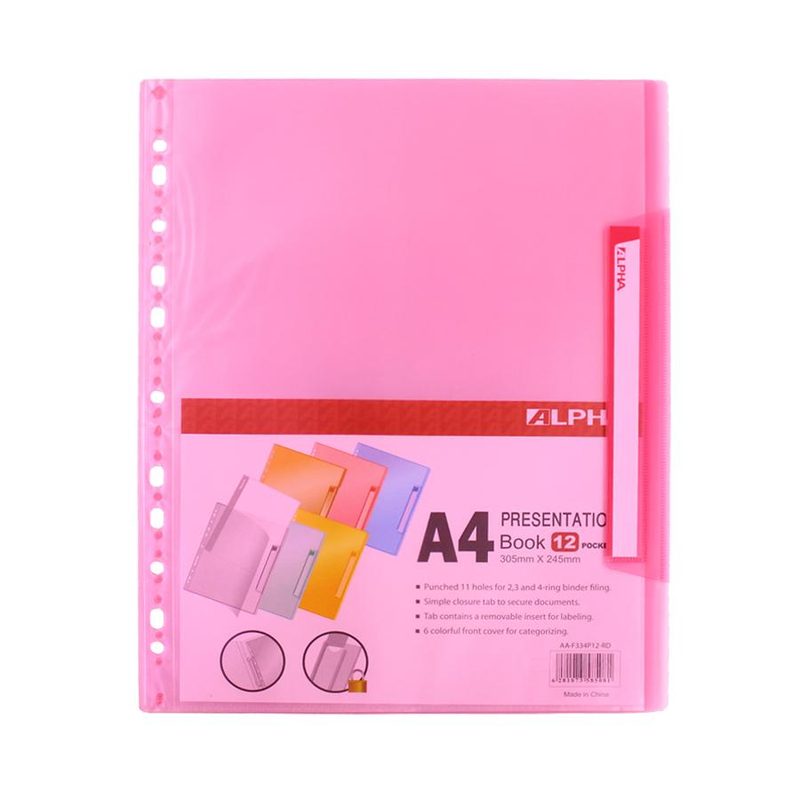 Alpha F334P12-RD Presentation Book 12 Pocket With 11 Hole