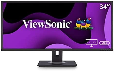 ViewSonic VG3456 34 Inch 21:9 UltraWide WQHD 1440p Monitor with Ergonomics Design USB Type C Docking Built-In Gigabit Ethernet for Home and Office