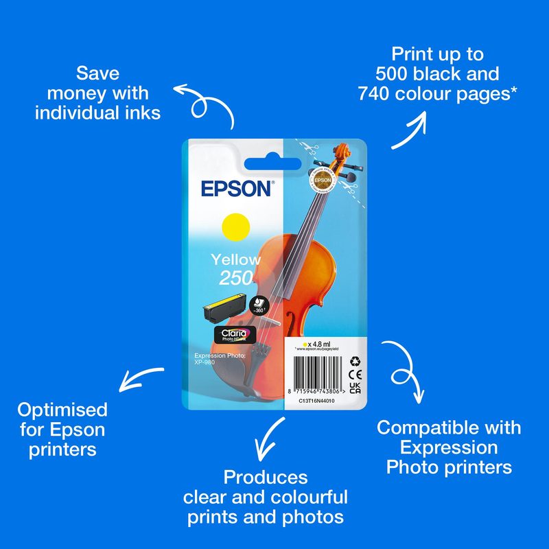 Epson Single Yellow 250 Violin Claria Photo HD Ink