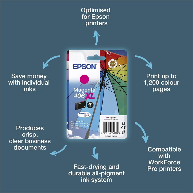 Epson Singlepack Magenta 406XL DURABrite Ultra Ink RF/AM Tagged