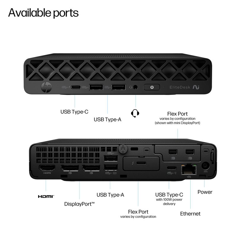 HP EliteDesk 8 Mini G1a AI Copilot+ PC AMD Ryzen™ AI 7 350 32 GB DDR5-SDRAM 1 TB SSD Windows 11 Pro Mini PC AI PC Black