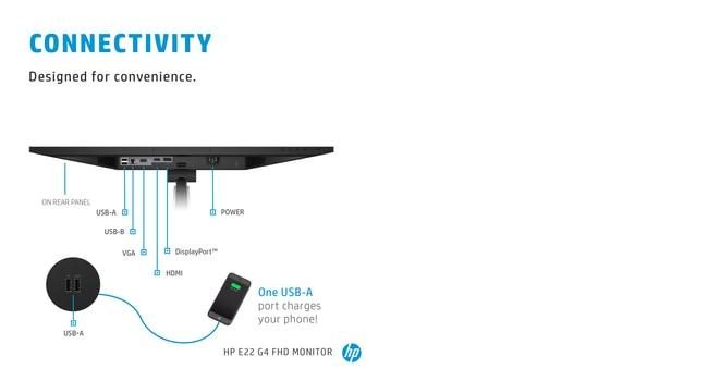 HP E-Series E22 G4 computer monitor 54.6 cm (21.5") 1920 x 1080 pixels Full HD LCD Black, Silver