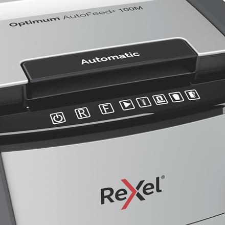 Rexel Optimum AutoFeed+ 100M paper shredder Micro-cut shredding 55 dB 22 cm Black, Silver