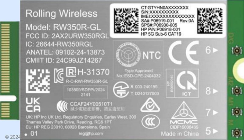 HP 5G Sub-6 WWAN interface cards/adapter Internal