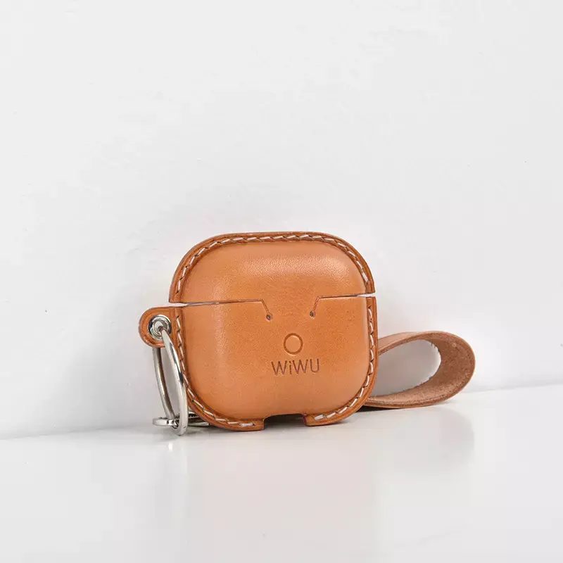 WiWU Genuine Leather Case for Airpods Series Protective Shockproof Earbuds Cover with Hook