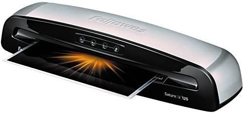 Fellowes 5736606 Laminator Saturn3i 125, 12.5 inch, Rapid 1 Minute Warm-up Laminating Machine, with Self-Adhesive Pouches Kit, Silver, Black