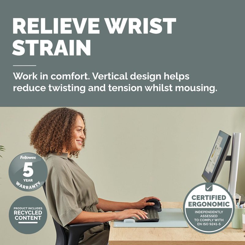 Fellowes Vertical Wireless Mouse Breyta Plus+ Ergonomic Left Handed Vertical Mouse with Antibacterial Protection Large