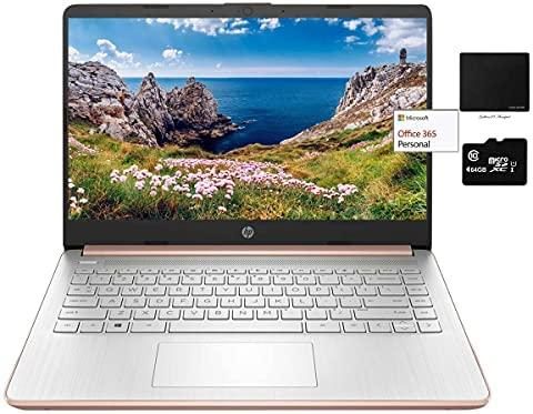 Newest HP 14″ Thin Light Laptop, Intel 2-Core N4020, 8GB RAM, 128GB Storage(64GB eMMC+64GB Micro SD),1Yr Office, Win 10 Bundle with GaPi Mousepad (Rose Gold)