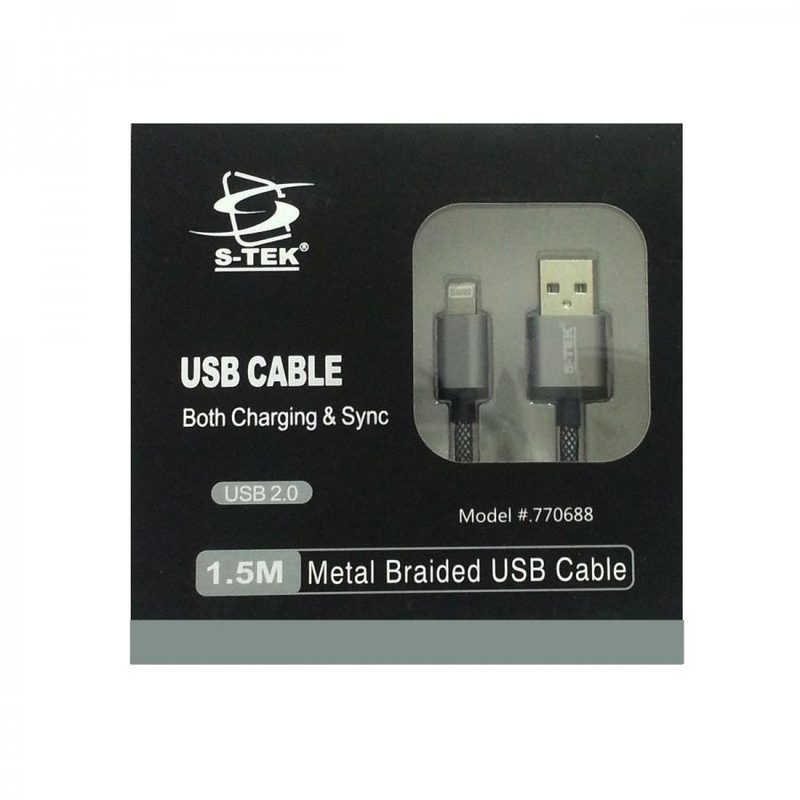 S-Tek [660122] USB 2.0 A To iPhone Metal Charging Cable 1.5M