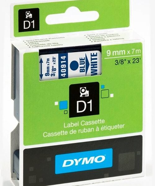 Dymo  D1  Tape 9mm x 7m Blue/White