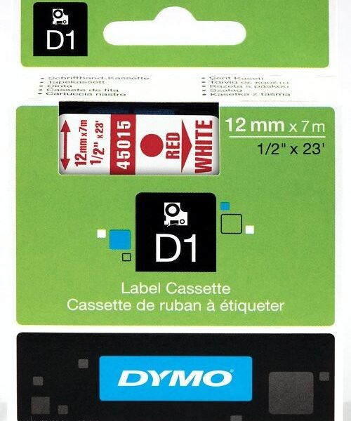 Dymo D1  Tape 12mm x 7m Red/White