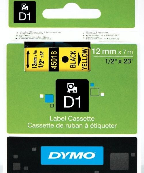 Dymo  D1  Tape 12mm x 7m  Yellow