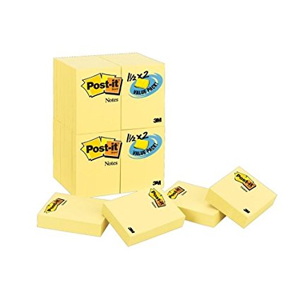 3M 653 Post-it Notes – 1.5″ x 2″, Yellow, 12 Pads Packet
