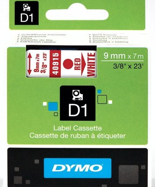 Dymo Tape 9mm x7m Red/White