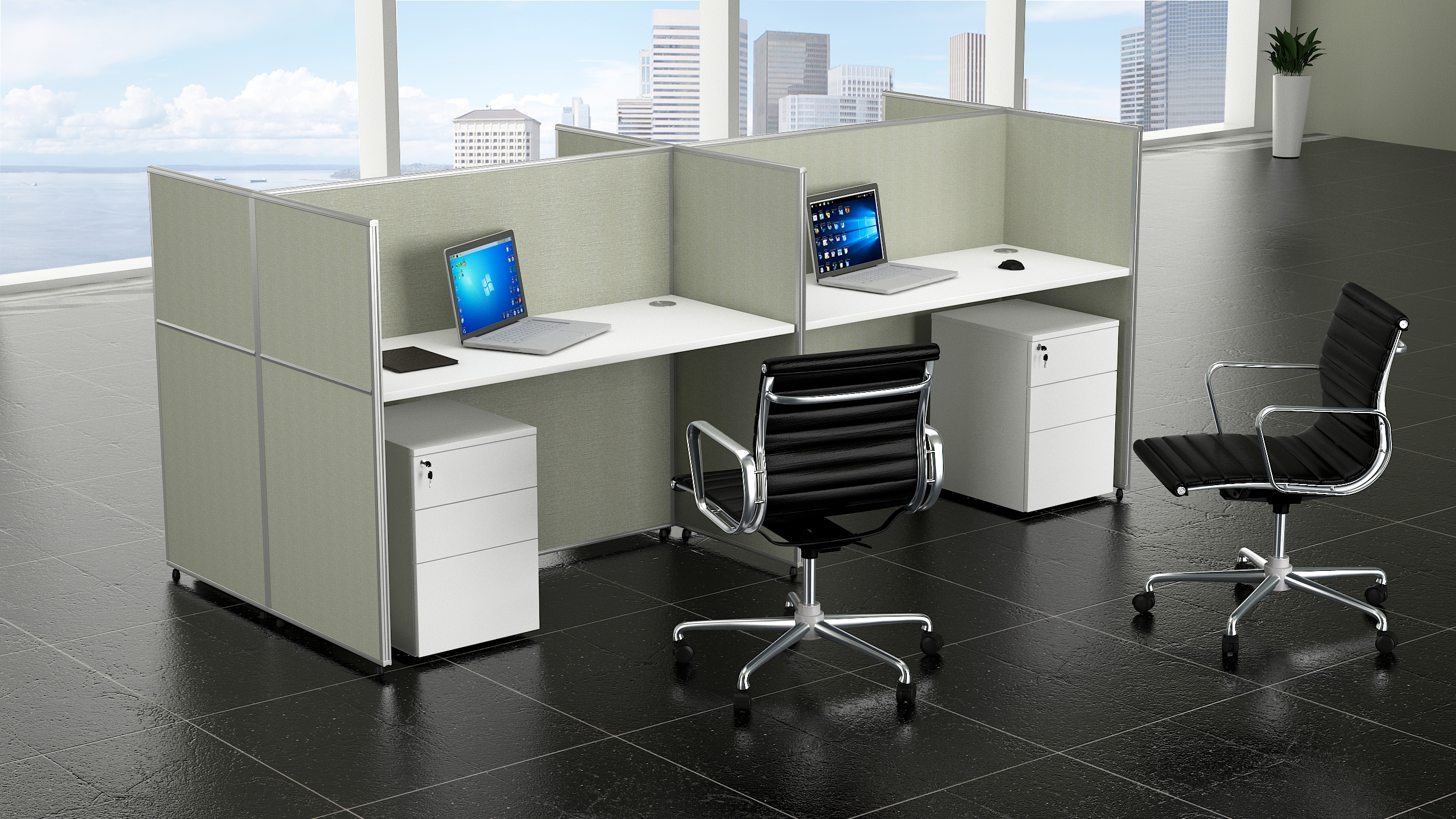 C20 Workstation For 4 Person With Wooden Mobile Drawer (140 x 60 CM)