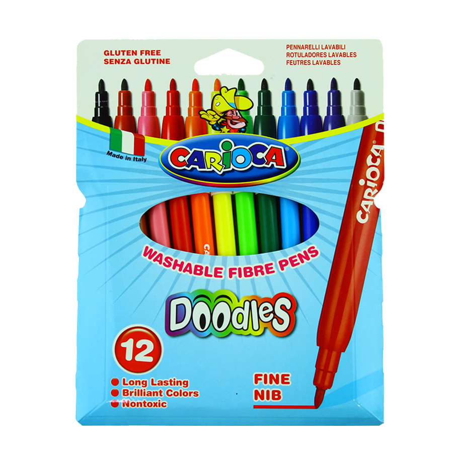 Carioca Washable Fibre Pens Doodles – 12 Colours [42772]