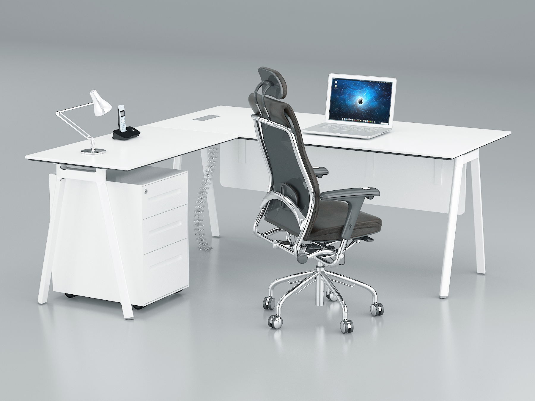 Fad L Shape Executive Table. 3 Drawer Mobile Pedestal, With Metal Leg (L180 x W80 xH75)