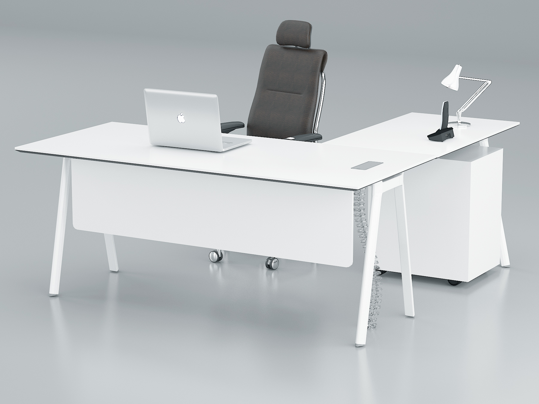 Fad L Shape Executive Table. 3 Drawer Mobile Pedestal, With Metal Leg (L200 x W90 xH75)