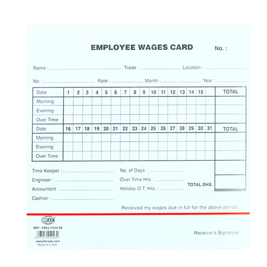 Employee Wages Card 100Pcs/Pack  (FIS [FSCL17X16.5E]  )