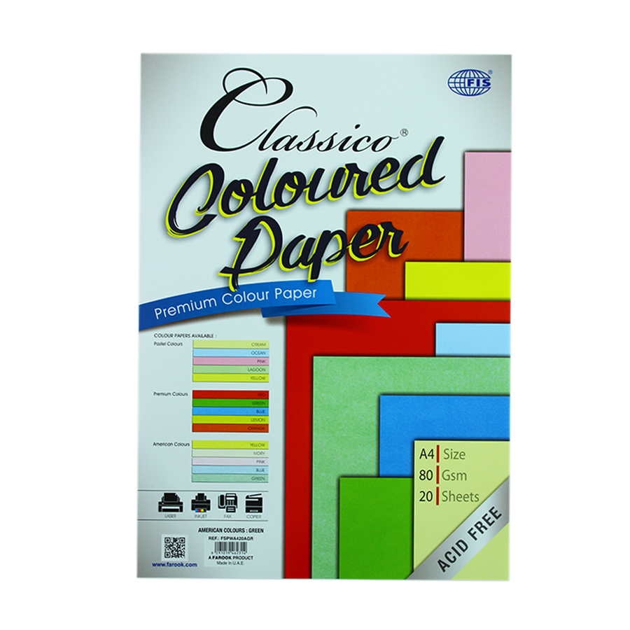 Classico Colour Paper A4 – 80Gsm, 20 Sheet- Green—FSPWA420AGR