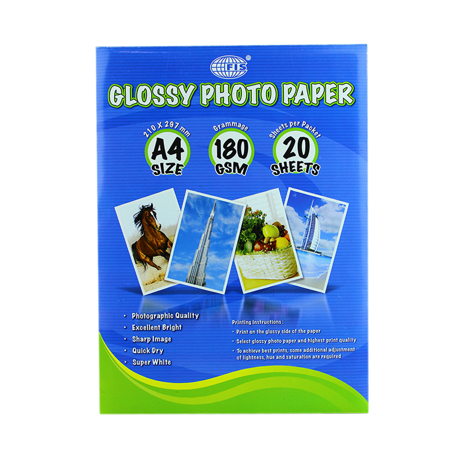 Glossy Photo Paper, 180GSM 20 SHEET/PACK-A4  FSPAGP18020 –