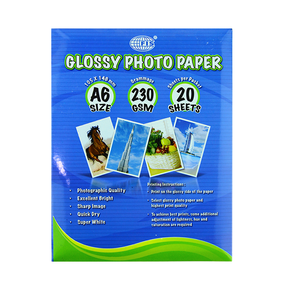 Inkjet Glossy Photo Paper, 20 Sheet/Pack – 230GSM – A6  FSPAGP23020A6