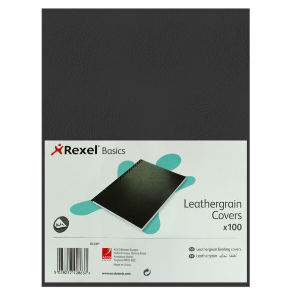 Rexel - [RX 2104095] Leather Grain Cover A4 - 245G - Black