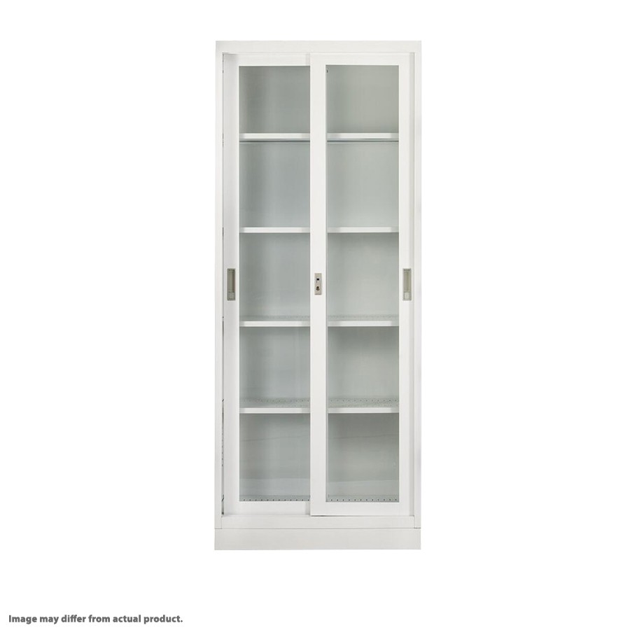 Double Glass Door Sliding Storage Cabinet With 4-Shelves – White