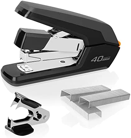 Deli Effortless Desktop Stapler, Heavy Duty Stapler, 40 Sheet Capacity, One Finger, No Effort, Includes Staples & Staple Remover, Black