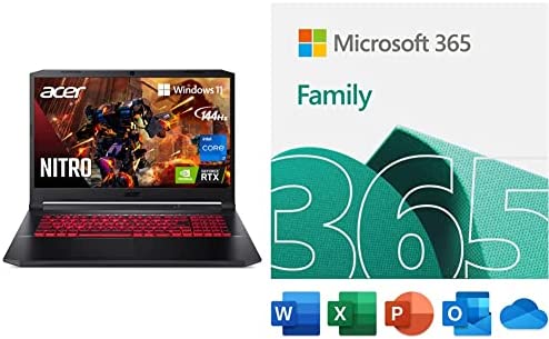 Acer Nitro 5 AN517-54-79L1 Gaming Laptop | Intel Core i7-11800H | NVIDIA GeForce RTX 3050Ti Laptop GPU | 17.3" FHD 144Hz IPS | Win 11 with Microsoft 365 Family | 15-Month Subscription | PC Download