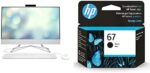 HP 24" All-in-One Desktop, AMD Athlon Silver 3050U Processor, AMD Radeon Graphics, 8 GB RAM, 256 GB SSD, Windows 11 Home (24-dd0210, Snow White) & Original HP 67 Black Ink Cartridge