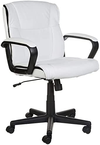 Amazon Basics Padded Office Desk Chair with Armrests, Adjustable Height/Tilt, 360-Degree Swivel, 275Lb Capacity - White