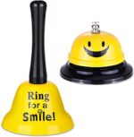 2 Pieces Ring Service Call Bell Smile Bell Hand Ringing Bell for Hotel Counter Reception Restaurant Food Line, Wedding Events Bell, 2 Styles (Yellow)