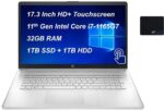 2021 Newest HP-Laptop, 17.3" HD+ Touchscreen, 11th Gen Intel Core i7-1165G7-Processor up to 4.7GHz, 32GB DDR4 Memory, 1T PCIe SSD + 1TB HDD, Webcam, WiFi-6, Backlit Keyboard, Win10 Home, Bundle