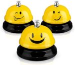 3 Pieces Desk Bell for Service, Smile Face Call Bell, Desk Bell 3 Inch Diameter, Call Bells with Metal Anti-Rust Construction,Front Desk Bell for Hotel, Restaurant, Office, Schools (Yellow)
