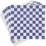 300 Pack Checkered Wax Paper Sheets for Sandwiches, Blue and White Deli Basket Liner (12x12 In)