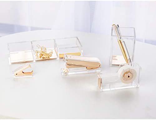 SIRMEDAL Elegant Ultra Clear Acrylic Office Supplies Acrylic Stapler Matte  Gold Desktop Stapler with 1000pcs Staples for Office Accessories(Gold)