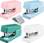 4 Pieces Portable Tiny Staplers Mini Stapler with Staples Assorted Color Small Stapler with Staples Colorful Stapler Cute Stapler Stationery Office School Supplies Green Pink Blue White