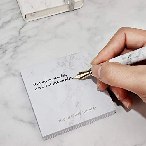 Marble White Stationery Gift Set Modern Marble Office Supplies Kit with  Gold Paper Binder Clips Fountain Pen Badge Mini Notebook Sticky Notes Pad  86