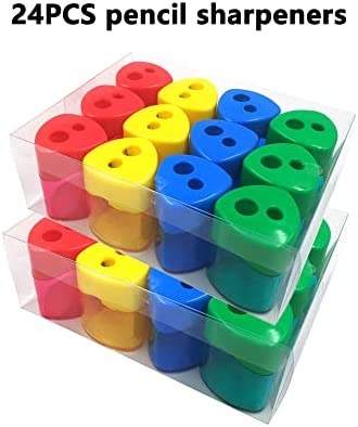 4 Pack Double Holes Pencil Sharpener Manual Pencil Sharpeners with Lid  Pencil Sharpeners for Kids Plastic Pencil Sharpeners for School Office