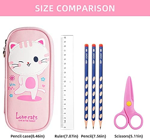 Large Pencil Case Big Capacity 3 Compartments Canvas Pencil Pouch for Teen  Boys Girls School Students (Pink Strip Black Grid)