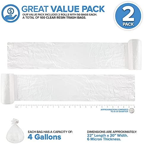 2 Gallon Clear Disposable Garbage/Trash Bags (100 Pack) for Home