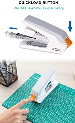 Deli Effortless Desktop Stapler, 40-50 Sheet Capacity, One Finger Touch  Stapling, Easy To Load Ergonomic Heavy Duty Stapler, Includes 1500 Staples  And Staple Remover 