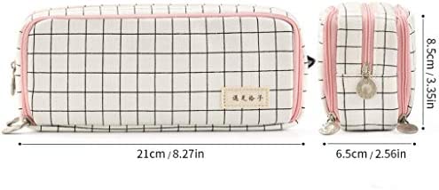  ANGOOBABY Large Pencil Case Big Capacity 3 Compartments Canvas  Pencil Pouch for Teen Boys Girls School Students (Pink Strip Black Grid) :  Arts, Crafts & Sewing