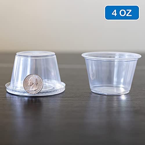 4 OZ, 50 Sets] EDI Clear Disposable Plastic Portion Cups with Leakproof Lids, Jello Shot Cups, Condiment and Dipping Sauce Cups, Souffle Cups, BPA  Free