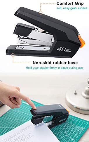 Deli Effortless Desktop Stapler, 40-50 Sheet Capacity, One Finger Touch  Stapling, Easy To Load Ergonomic Heavy Duty Stapler, Includes 1500 Staples  And Staple Remover 