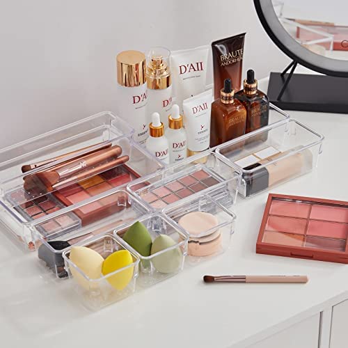 7 Pack Desk Drawer Organizer Trays with 4 Different Sizes,Versatile Clear  Drawer Organizers Storage for Bathroom, Makeup, Bedroom, Kitchen,Office