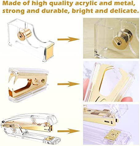 Mini Stapler and Staple Remover Set Acrylic Rose Gold Metallic